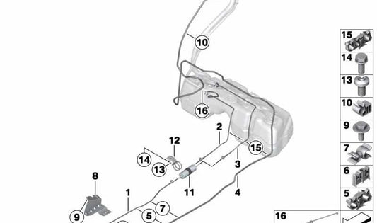 Vorderes Kraftstoffversorgungsrohr für BMW X3 F25, X4 F26 (OEM 16127216545). Original BMW