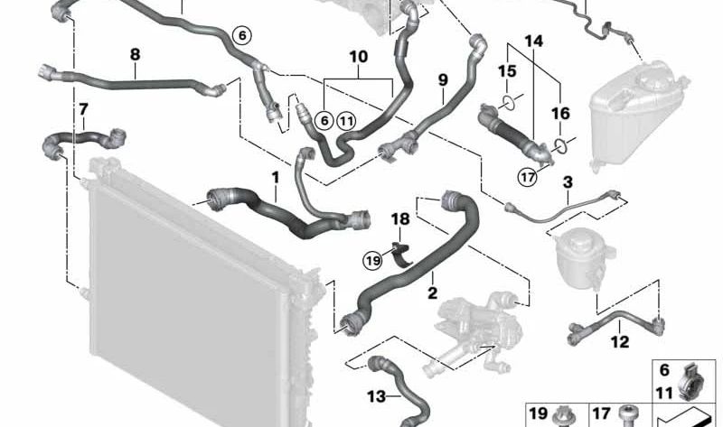 Tubo Refrigerante para BMW G30, G31, G32, G11N, G12N, G14, G15, G16 (OEM 17128678506). Original BMW