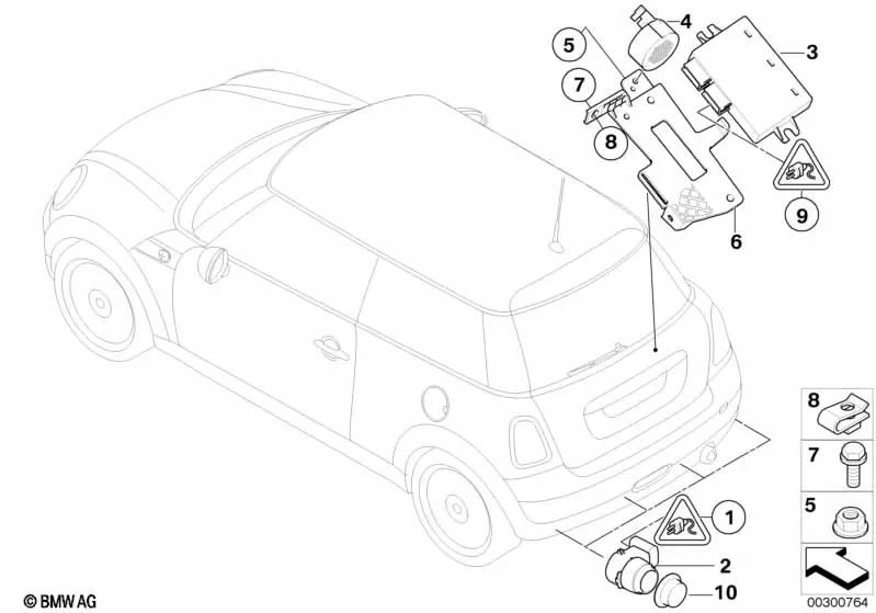 Signalgeber PDC para BMW Serie 1 E81, E82, E87, E87N, E88, Serie 3 E90, E91, X3 E83, E83N, X5 E53 (OEM 66216903102). Original BMW