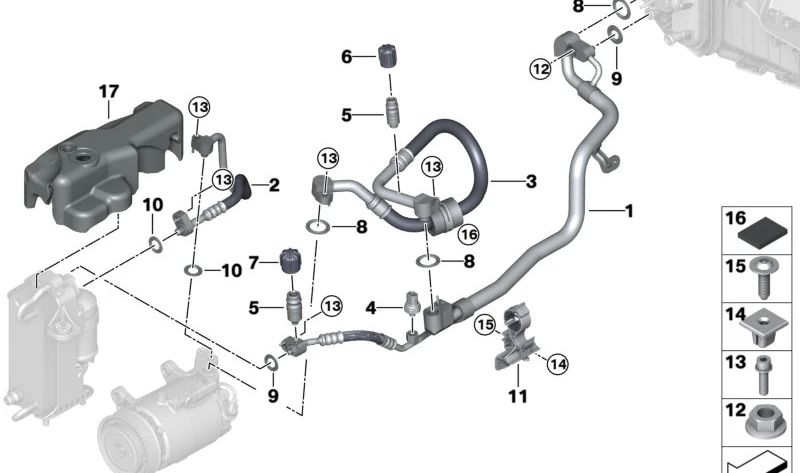 Verdampfer-Kompressor-Saugleitung für BMW 6er G32, G32N (OEM 64539871857). Original BMW