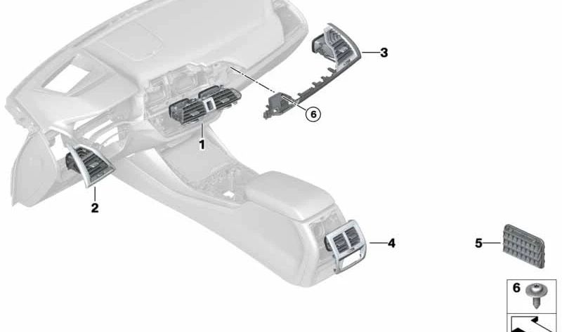 Grade de ventilação central OEM 64229371467 para BMW G01, G08, F97, G02, F98. BMW original.