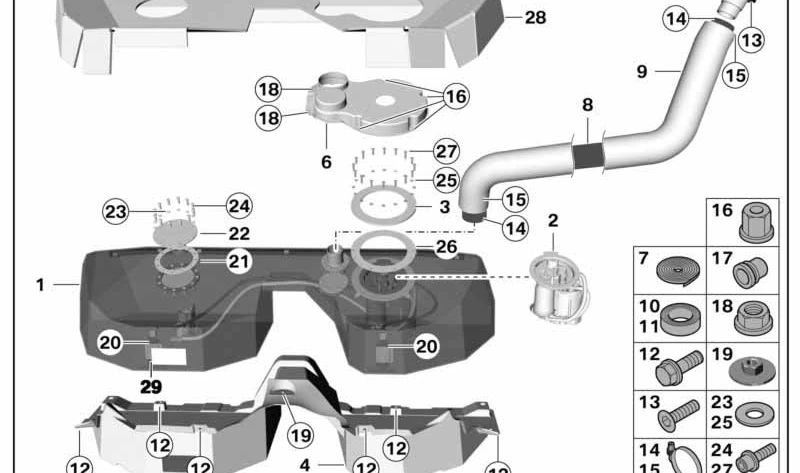 Bomba de combustible (Unidad de alimentación) OEM 16117243975 para BMW Serie 1, Serie 2, Serie 3, Serie 4 {Modelos compatibles: F20, F21, F22, F23, F87, F30, F31, F34, F32, F33, F36}. Original BMW.