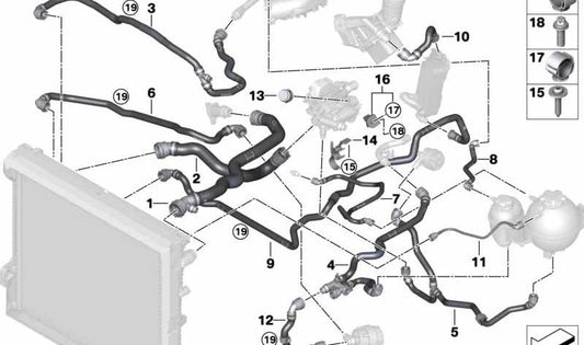 Deposito di espansione del tubo al modulo di aspirazione OEM 17127535537 per BMW G01, G08, G02. BMW originale.