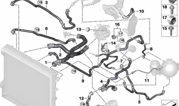 Manguera depósito de expansión a módulo de succión OEM 17127535537 para BMW G01, G08, G02. Original BMW.