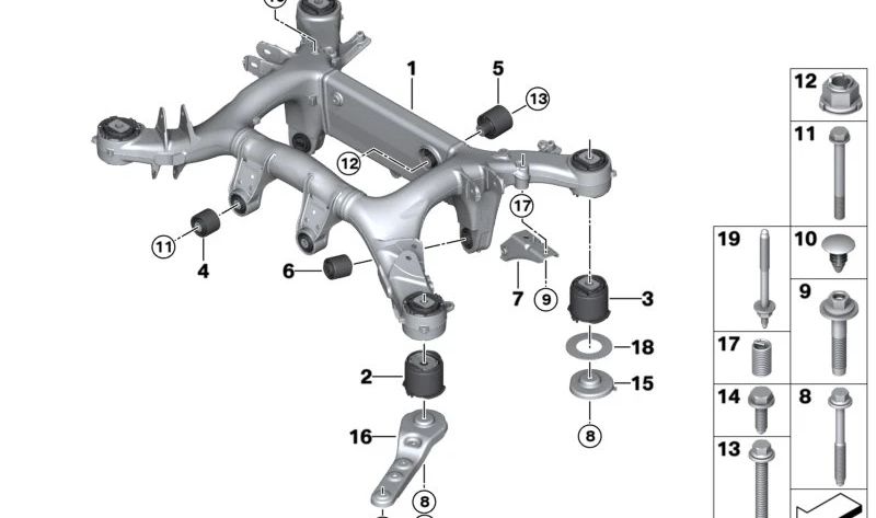 Soporte trasero de eje para BMW G31, G32 (OEM 33316866423). Original BMW