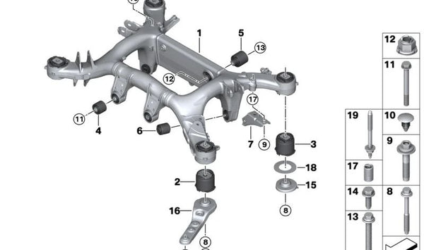 Soporte trasero de eje para BMW G31, G32 (OEM 33316866423). Original BMW