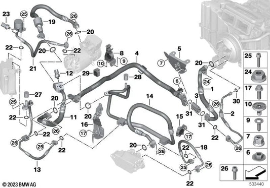 Tubo de succión para válvula de expansión para BMW i I20 (OEM 64505A01C70). Original BMW.