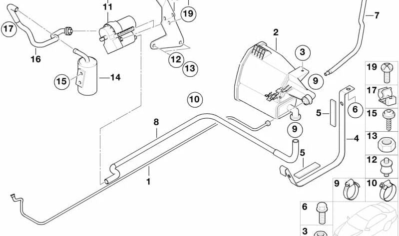 Abrazadera para BMW Serie 3 E30, Serie 5 E28, Serie 7 F01, F02 (OEM 17127634089). Original BMW