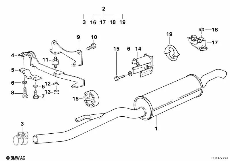 Silenciador trasero para BMW E34 (OEM 18102244370). Original BMW.