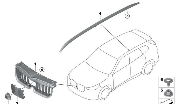 Rejilla decorativa OEM 51135A0BB82 para BMW (Modelos compatibles: E81, E82, E87, E88, E30, E36, E46, E90, E91, E92, E93, E34, E39, E32, E84). Original BMW.