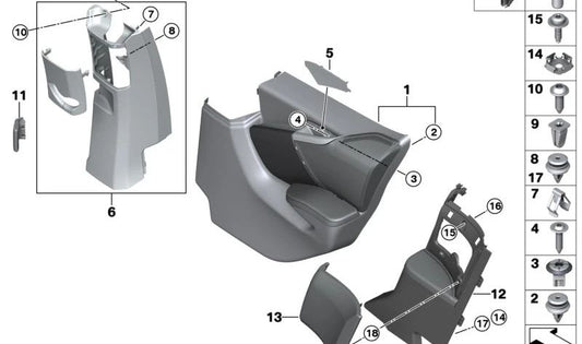 Panel interior de puerta trasera izquierda OEM 51427377281 para BMW i3 (I01). Original BMW.