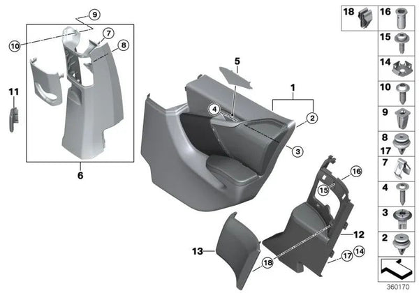 Revestimiento lateral trasero izquierdo para BMW I01, I01N (OEM 51477362581). Original BMW