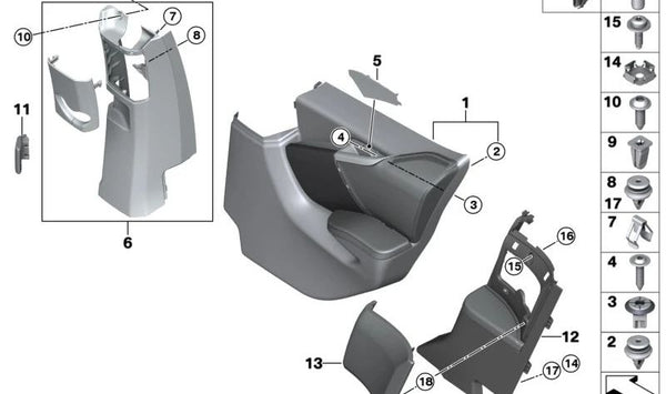 Cubierta de la manilla de la puerta trasera izquierda para BMW i (OEM 51417317575). Original BMW