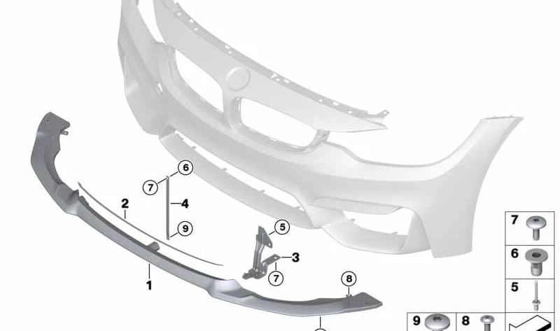 Soporte delantero para splitter izquierdo OEM 51118065523 para BMW M3 (F80), M4 (F82). Original BMW.