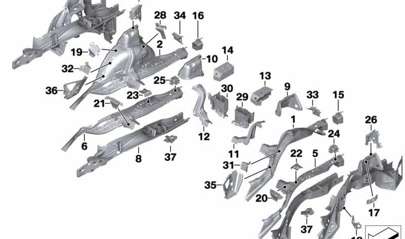 Reforço lateral inferior direito OEM 41007297860 para BMW F30, F31, F34, F80, F32, F33, F36, F82, F83. BMW originais.