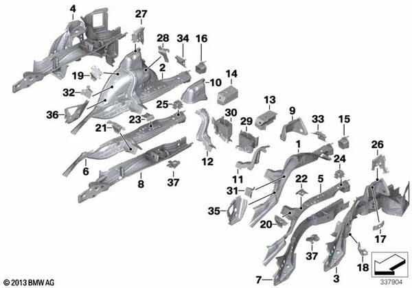 Soporte del Riel de Amarre Delantero Izquierdo para BMW F34, F34N (OEM 41007333909). Original BMW.