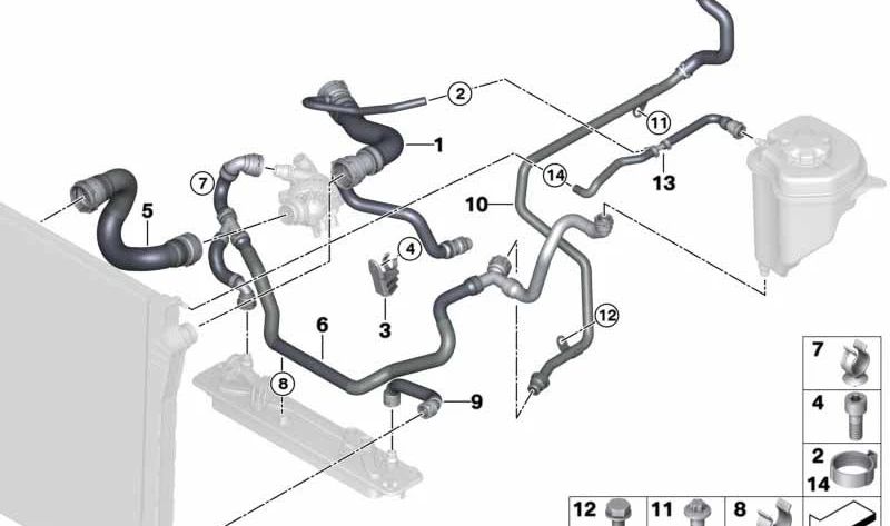 Tubo de refrigerante para BMW X5 E70 (OEM 17127537108). Original BMW