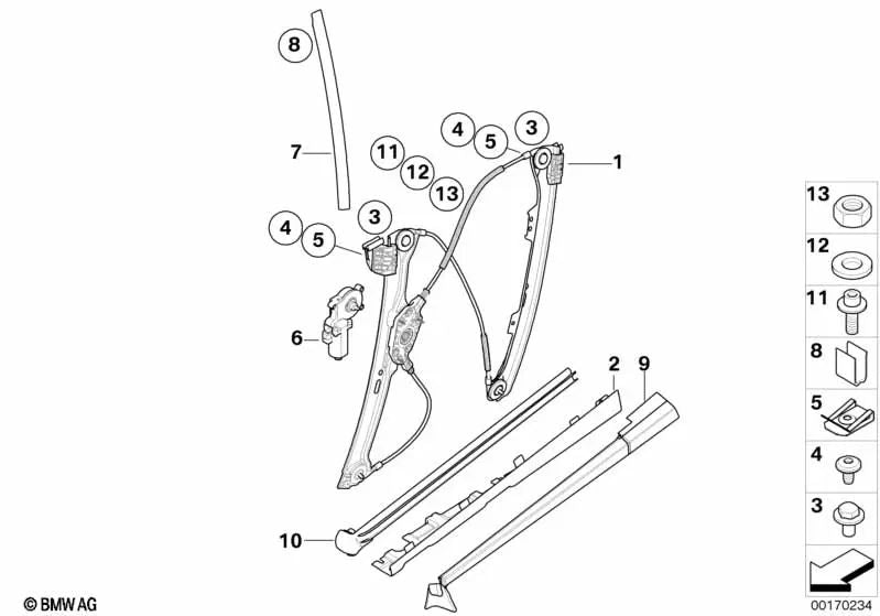 Elevador de ventana sin motor trasero izquierdo para BMW Serie 6 E64, E64N (OEM 51377008629). Original BMW.