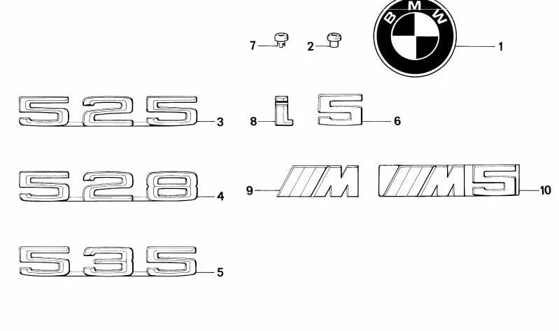 Emblema adhesivo OEM 51141917917 para BMW E28. Original BMW.