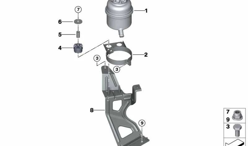 Soporte del Depósito de Aceite para BMW E90, E92, E93 (OEM 32412283027). Original BMW