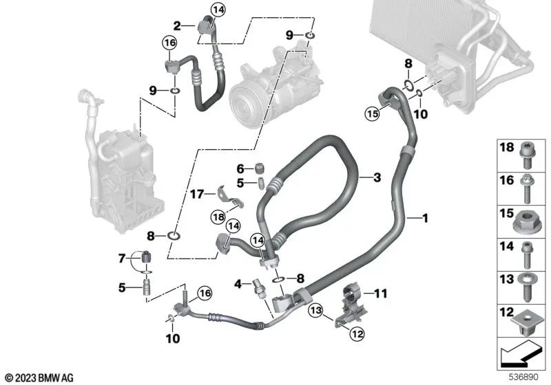 Tubería de Succión Evaporador-Compresor para BMW G01, G01N, G02, G02N (OEM 64539868415). Original BMW.