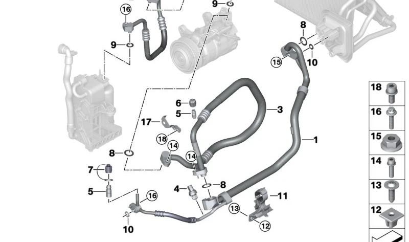 OEM de tubo de ar condicionado duplo 64539484072 para BMW G01, G08, G02. BMW original.