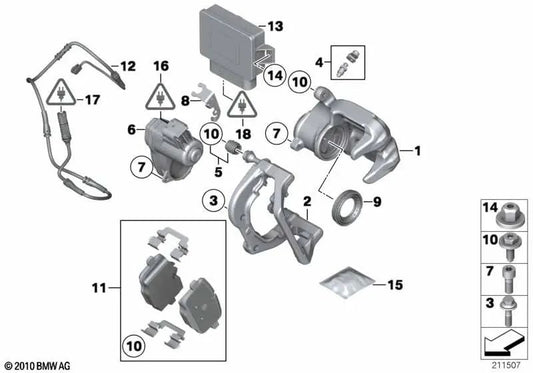 Soporte de freno izquierdo para BMW F06N (OEM 34217990057). Original BMW