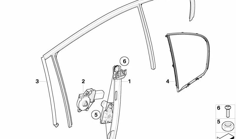 Guía de ventana puerta trasera izquierda OEM 51347060257 para BMW E90 (Todos los modelos compatibles). Original BMW.