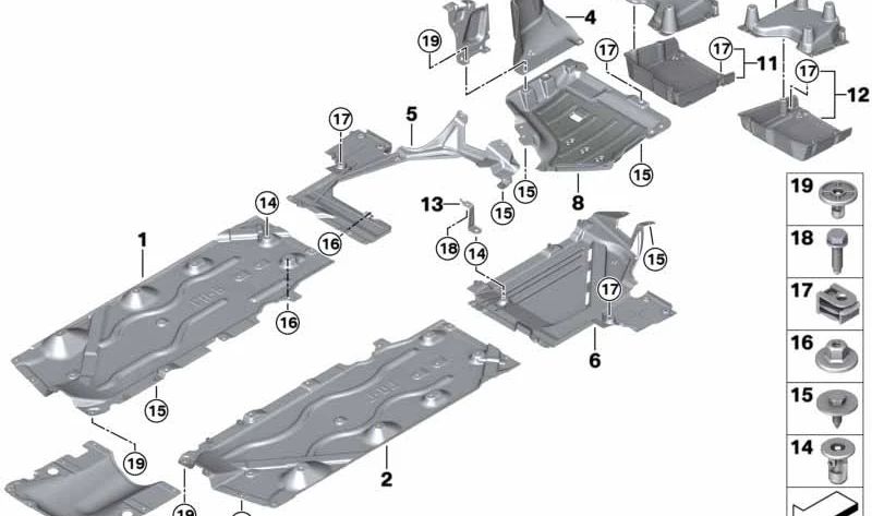 Protecteur inférieur du dépôt droit 51757290812 pour BMW F45, F46. BMW d'origine.