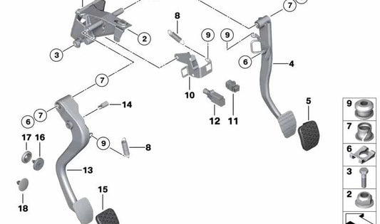 PEDALE DEL FRENO OEM 35206752655 per BMW E46, E85, E86. BMW originale.