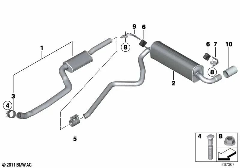 Soporte silenciador trasero izquierdo para BMW Serie 3 F30, F35 (OEM 18307619914). Original BMW