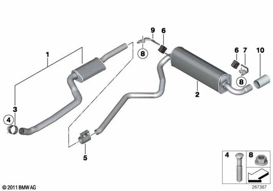 Soporte silenciador trasero izquierdo para BMW Serie 3 F30, F35 (OEM 18307619914). Original BMW