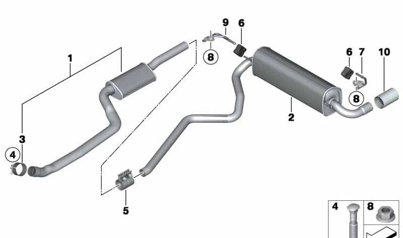 Rear Silence OEM 18307646032 for BMW F20, F21. Original BMW.