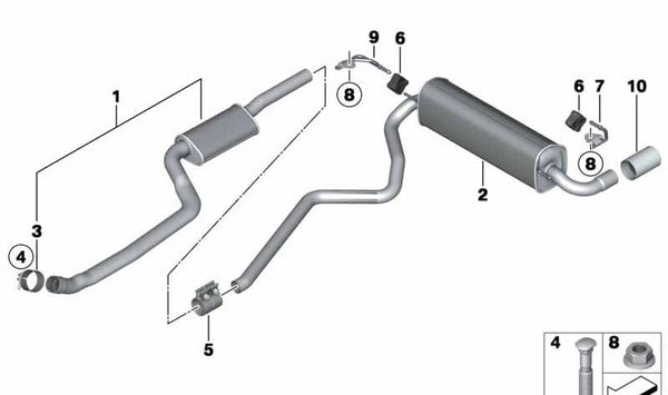 Silencioso trasero OEM 18307646032 para BMW F20, F21. Original BMW.