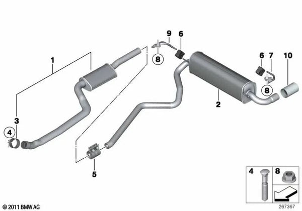 Silenciador intermedio para BMW Serie 1 F20, F21, Serie 3 F30, F31 (OEM 18307646031). Original BMW.