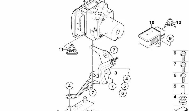 Support intermédiaire pour l'unité hydraulique OEM 34516766776 pour BMW E60, E61, E63, E64. BMW d'origine.