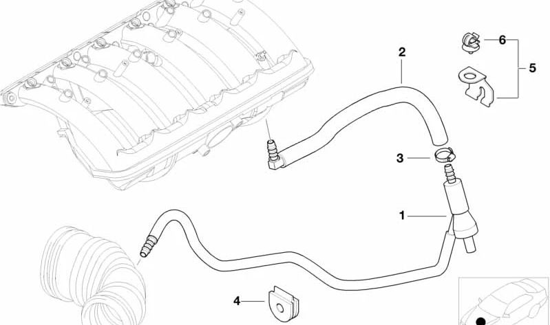 Schlauchkrümmer für BMW 3er E46 (OEM 11611438809). Original BMW