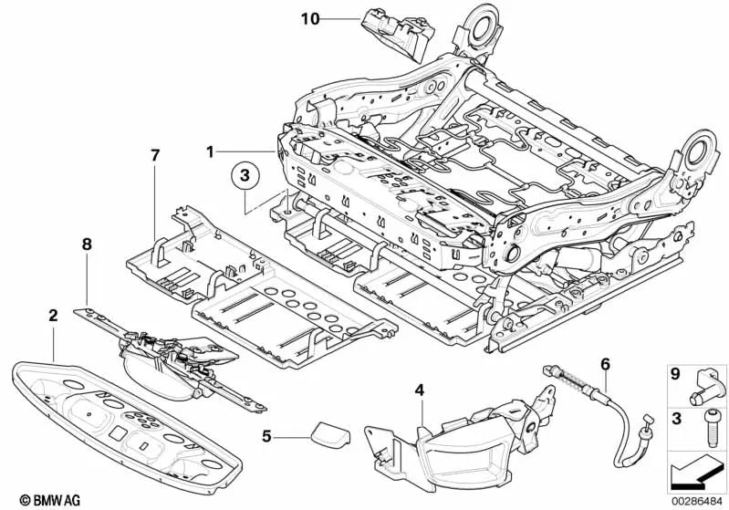 Mecanismo de asiento eléctrico derecho para BMW X5 E70, X5 E70N, X6 E71, X6 E72 (OEM 52107250062). Original BMW.