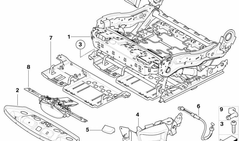 Mecanismo asiento eléctrico parcial OEM 52107250058 para BMW E70, E71, E72 (X5, X6). Original BMW