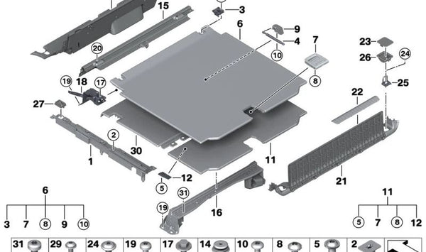 Cubierta anilla de amarre izquierda para BMW X5 F15, F85 (OEM 51477326731). Original BMW