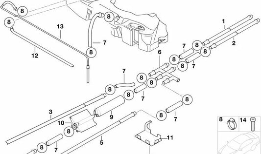 Conducto de combustible trasero para BMW E39 (OEM 16121184768). Original BMW