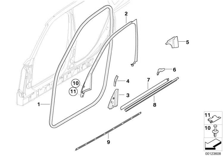 Junta Inferior Cristal Puerta Delantera Para Bmw E83. Original Recambios