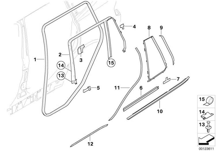 Junta Inferior Cristal Puerta Trasera Para Bmw E83. Original Recambios