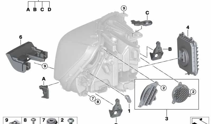 Módulo LED intermitente / luz diurna derecho OEM 63217491664 para BMW F45, F46. Original BMW.