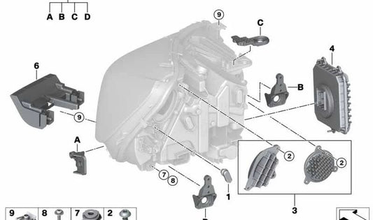 Módulo LED intermitente / luz diurna derecho OEM 63217491664 para BMW F45, F46. Original BMW.