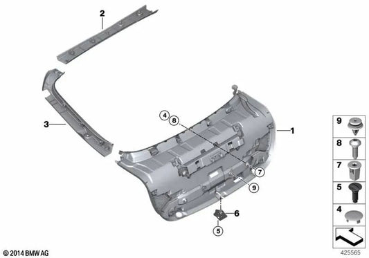 Revestimiento lateral interior izquierdo para BMW F36, F36N (OEM 51497345585). Original BMW.