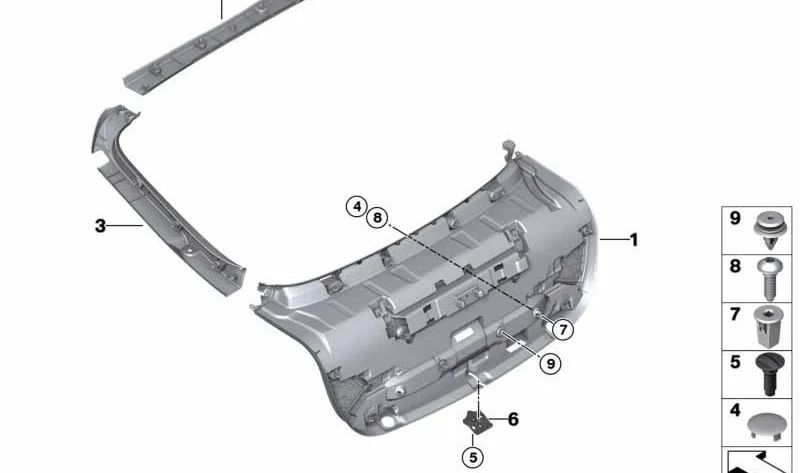 Recubrimiento Superior del Portón para BMW F36, F36N (OEM 51497345584). Original BMW.