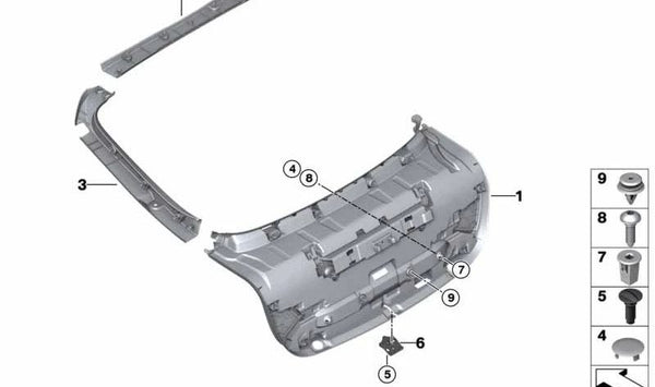 Revestimiento Parte Central del Portón Trasero para BMW Serie 4 F36, F36N (OEM 51497365860). Original BMW