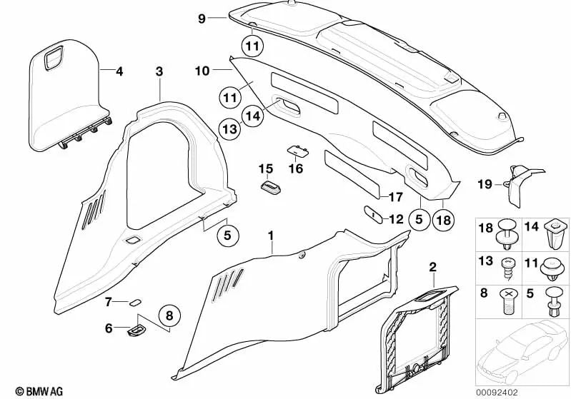 Tapa de anclaje para BMW Serie 7 E65, E66, F01, F01N, F02, F02N, F04 (OEM 51477038193). Original BMW.