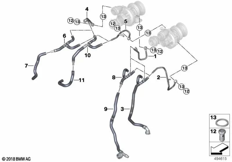 Tubo de alimentación para BMW X5 F15, X6 F16 (OEM 11538741769). Original BMW.